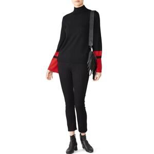 Slate & Willow Mock Neck bell sleeve Sweater Black Red -  XS